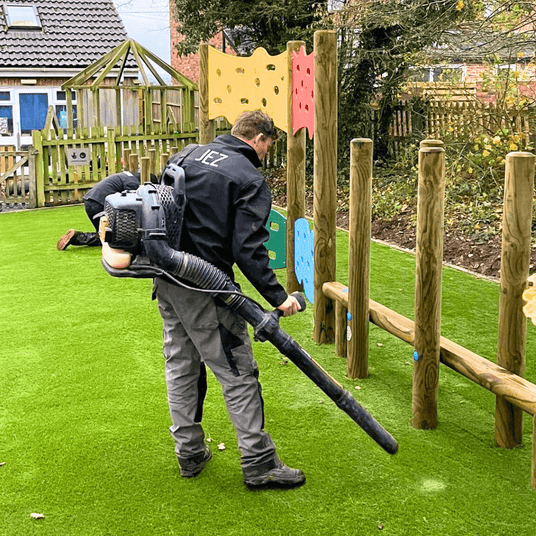 Playground Inspection with leaf blower